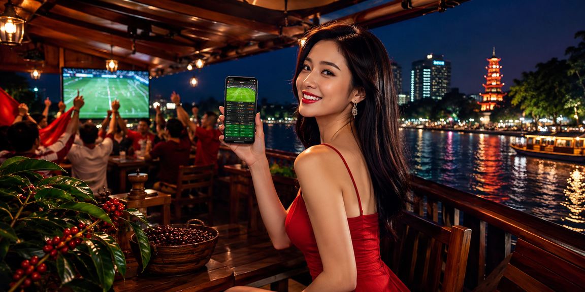 Người dùng Hà Nội truy cập tài khoản casino trực tuyến qua điện thoại tại quán cà phê